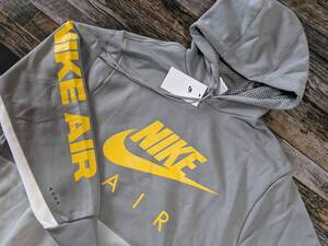 最後 2XL NIKE AIR 裏起毛 コットン プルオーバー パーカー ＠10780円 検 ゆるめ フリース スウェット フーディ エア XXL グレー/イエロー