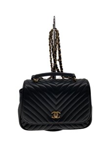 CHANEL◆シェブロン Vステッチ ショルダー/ショルダーバッグ/レザー/BLK//