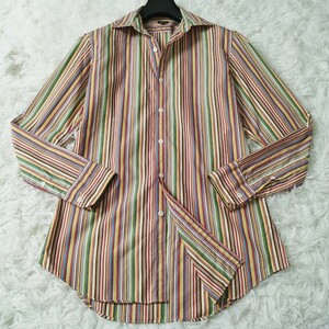 極美品/Mサイズ Paul Smith ポールスミス メンズシャツ マルチストライプ 総柄 長袖シャツ コットン100％ 人気定番　ウォッシャブル