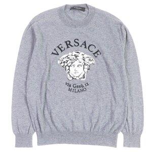 極美品□VERSACE ヴェルサーチ 2020年製 A88687 メデューサ エンブロイダリー 薄手 ニット セーター グレー 46 イタリア製 正規品 メンズ