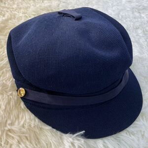 美品　KANGOL　カンゴール　英国製　ベレー帽　ハンチング　キャップ　帽子　ネイビー　金ボタン　約56-58cm