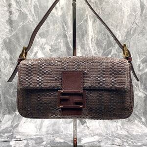 1円【入手困難品】FENDI フェンディ マンマバケット ズッカ ハンドバッグ ショルダー アクセサリーポーチ レザー FF ブラウン 茶色