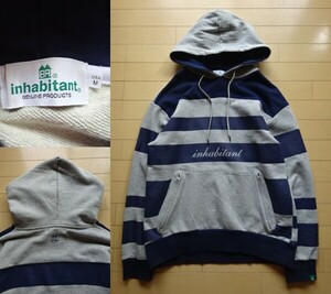 【inhabitant】ボーダー スウェットパーカー グレー/ネイビー SIZE:USA/M (インハビタント,フェニックス)