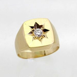 ◎中古美品◎１８金　ダイヤ　0.284ct　印台　メンズリング　17.5号