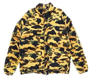 アベイシングエイプ A BATHING APE 1ST CAMO DOWN JACKET YELLOW Lサイズ カモ ダウン ジャケット イエロー 迷彩 総柄 黄色【ブランド古着