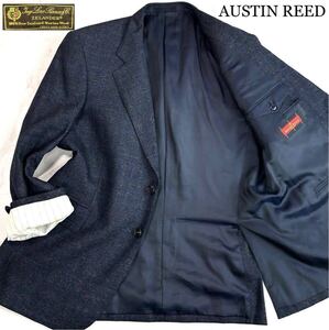 ほぼ未使用◆定価28万★幻★XL!!AUSTIN REED オースチンリード【英国王室御用達×ロロピアーナ社製】最高級立体艶テーラードジャケット紺青