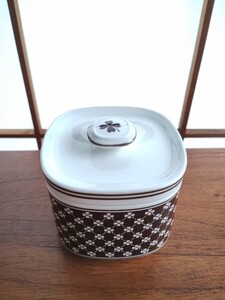 昭和レトロ ノリタケ Noritake シュガーポット 四つ葉のクローバー 美品 versatone 日本製 保存容器 キャニスター 陶器 バーサトーン 茶色