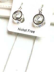 アメリカ購入品　未使用　ひと粒キュービックジルコニア輝くシルバーチェーンのアメリカンピアス　Nickel Free