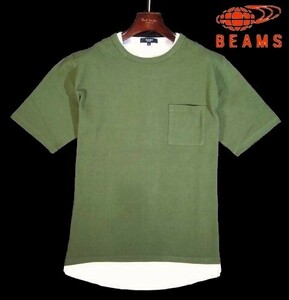 E日05632新品▼ ビームス BEAMS フェイクレイヤード 半袖カットソー 【 XL 】 半袖Tシャツ 重ね着 Tシャツ オリーブ系