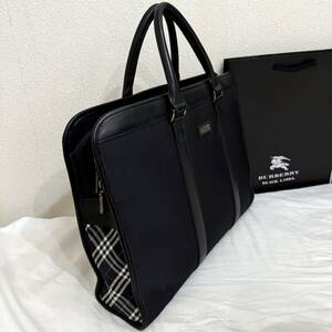 良品 名作 BURBERRY BLACK LABEL バーバリーブラックレーベル ナイロン＆本革 ブリーフケース ビジネスバッグ サイドノバチェック 黒 #2889