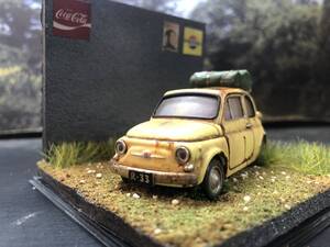 錆塗装 1/45 フィアット 500 ルパン三世 カリオストロの城 昭和レトロな風景 旧車 自作ジオラマ完成品 ケース付