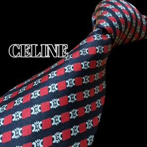 ★CELINE★　セリーヌ　ネイビー×レッド系　チェック柄　スペイン製