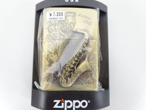 新品 未使用品 2003年製 ZIPPO ジッポ JAZZ ジャズ サックス 立体 メタル貼り BRASS ブラス ゴールド 金 オイル ライター USA