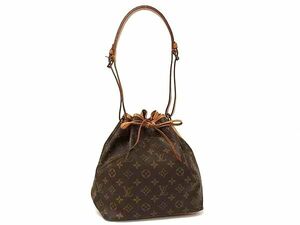 1円 LOUIS VUITTON ルイヴィトン M42226 モノグラム プチノエ 巾着型 ワンショルダーバッグ 肩掛けかばん レディース ブラウン系 FK0499