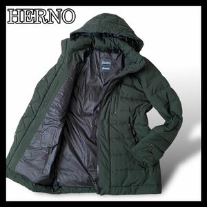 美品● HERNO ヘルノ × LAMINAR ラミナー ダウンジャケット2way 着脱可能 WIND STOPPER ダウン80% サイズ50 XL相当 カーキ d72