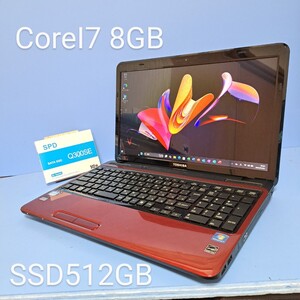 ★最強Corei7★/メモリ8GB/新品SSD512GB/Windows11PRO/T451/58ER/Office2021/ブルーレイ/カメラ/東芝/dynabook/TOSHIBA/モデナレッド/美品