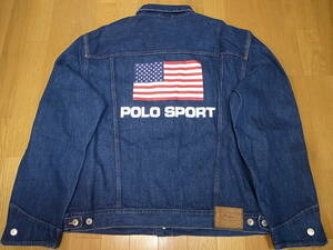 【送料無料 即決】POLO SPORT FLAG LOGO DENIM JACKET復刻ポロスポーツ Gジャン デニムジャケットUSAアメリカ星条旗 L新品 LIMITED EDITION