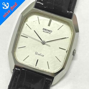 ◆セイコー SEIKO◆ドルチェ Dolce 5931-5360 クォーツ 腕時計 メンズ ウォッチ シルバー文字盤 SS レザーブレス 不動品 スクエア