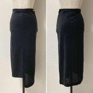 80s ラメ COMME des GARCONS NOIR 変形 アシンメトリー タイト スカート ブラック 黒 コムデギャルソン ノワール VINTAGE archive 4040331