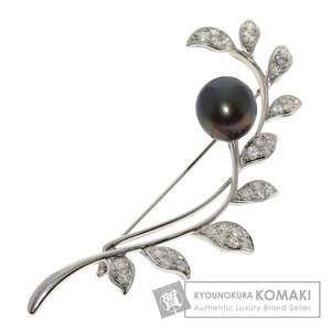 MIKIMOTO ミキモト ブラックパール 真珠 ダイヤモンド ブローチ K18ホワイトゴールド レディース 中古