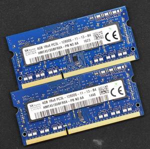 4GB 2枚組 (合計 8GB) PC3L-12800S DDR3-1600 S.O.DIMM 204pin 1Rx8 SK-Hynix純正品 (動作確認済) (管:SB0070 x6s