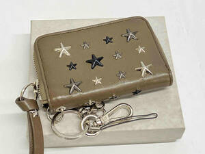 JIMMY CHOO キーケース ジミーチュウ CADET ラウンドファスナー カードケース ARMY GREEN スター スタッズ　レザー