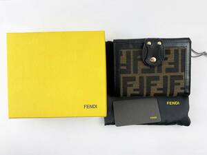 未使用　美品　FENDI　フェンディ　ズッカ柄　ブラウン　ホック　財布　レザー　箱付　メンズ　レディース