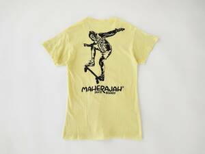 70s Maherajah Skate Boards USA製 バックプリント 胸プリント Tシャツ 半袖 メンズ イエロー 丸首 米国製 Euro Vintage 50s60s80s90s