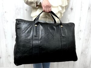 美品 LOEWE ロエベ アナグラム ボストンバッグ ハンドバッグ バッグ レザー 黒 A4収納可 メンズ 79887Y