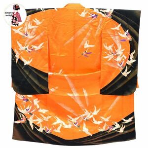 1円 七五三 お祝い着 化繊 単品 オレンジ 身丈137cm 着物 同梱可 【kimonomtfuji】 3nfuji44007