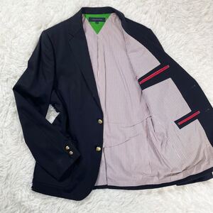 ★希少サイズ★ XXLトミーヒルフィガー【TOMMY HILFIGER】テーラードジャケット ネイビー 裏地ストライプ ウール ビジネス 金ボタン 