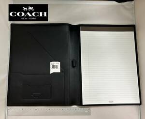 Coach Leather Portfolio新品 NY コーチレザー ポートフォリオ希少ノートパット 黒 Ａ4 秘書プレゼントにビジネスエリート