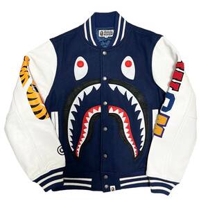 A BATHING APE アベイシングエイプ SAMPLE SHARK VARSITY JACKET レザースリーブシャークスタジャン ジャケット