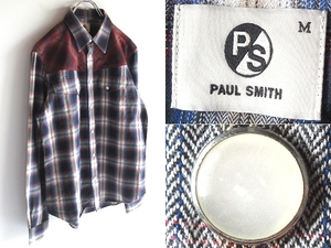 ネコポス対応 PS Paul Smith ポールスミス OMBRE CHECK COMBINATION WESTERN SHIRTS オンブレチェック 切替 ウエスタンシャツ M 国内正規品