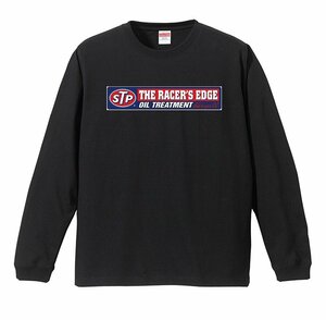 STP レーシング ロングTシャツ リブ付き 黒 (S/M/L/XL) 長袖 モーターオイル アメ車 バイカー モーターサイクル 旧車 H49