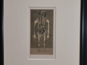 【陵】h96kn25r　模写　浜田知明作 銅版画 お先真っ暗 34/50 額装　・絵画・　検索) フランス藝術文化勲章　エッチング　シリアル　サイン