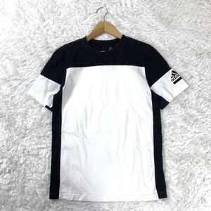 adidas アディダス 半袖Tシャツ ブラック ホワイト コットン 綿 キッズ 160 YA7273