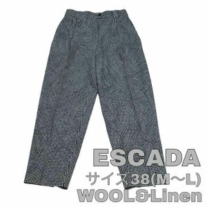 【最終値下げ】259 ESCADA エスカーダ ストレートパンツ チェック柄 サイズ38 M L ブラック 黒 センタープレスパンツ スラックス ズボン