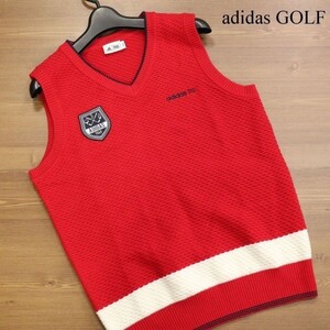 adidas GOLF アディダス ゴルフ 通年 ロゴ刺繍♪ Vネック チルデン ニット ベスト Sz.L/G　レディース 赤　D3T00080_1#L