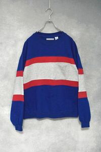 【 90s 胸ポケ付き 】スウィッチパターン スウェットシャツ / size L / 90年代 プルオーバー クレイジーパターン ブルーxグレー