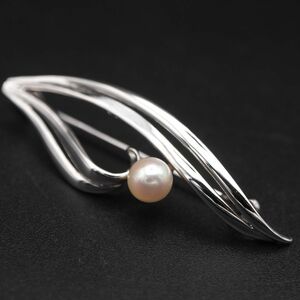 Y359 1円 MIKIMOTO ミキモト 真珠 5.9mm珠 パール S刻印 デザイン シルバー ブローチ コサージュ 6月誕生石