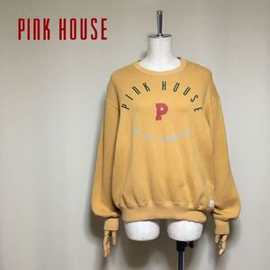 【希少】PINK HOUSE ピンクハウス 裏起毛 ロゴプリント スウェット トレーナー Lサイズ イエロー系 レディース ヴィンテージ