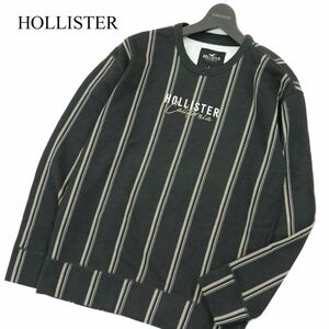 HOLLISTER ホリスター 通年 ロゴ刺繍★ ストライプ スウェット トレーナー Sz.S　メンズ 黒　A3T13534_B#I