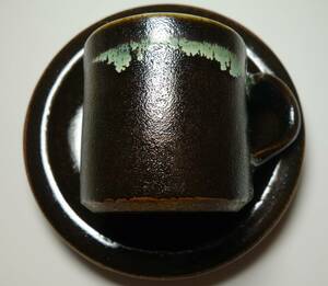 極上　黒天目釉　コーヒーカップ&ソーサー　琉球系統窯　希少手　海のシルクロード