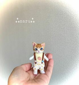 ＊maru＊羊毛フェルト　小さなテディベア　茶トラ猫　ハンドメイド　ブライス　人形　ドールハウス