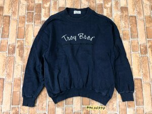 TROY BROS トロイブロス メンズ ロゴ刺繍 スウェットトレーナー サイドポケット L 紺 綿