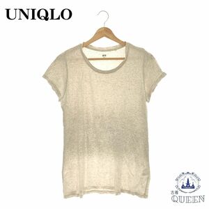 ☆美品☆ UNIQLO ユニクロ シャツ Tシャツ カットソー 半袖 Uネック レディース ホワイト L 901-746 送料無料