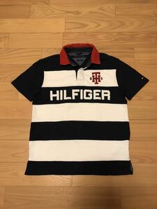 ☆OLD TOMMY HILFIGER／オールドトミー CLASSIC FIT サイズS 半袖ラガーシャツ・BIGロゴ.各ワンポイント入&マチ付.襟切替地 ヘヴィコットン