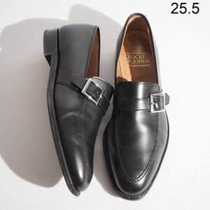 x6114P　▼CROCKETT&JONES クロケット&ジョーンズ▼　BREMNER ストラップ スリッポン シューズ ブラック 6.5E/25.5cm ローファー 黒 rb mks