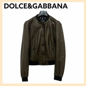 高級 DOLCE&GABBANA ドルチェ＆ガッバーナ ラムレザー リブ切替 レザーブルゾン レザージャケット レディース F9565L FULWS